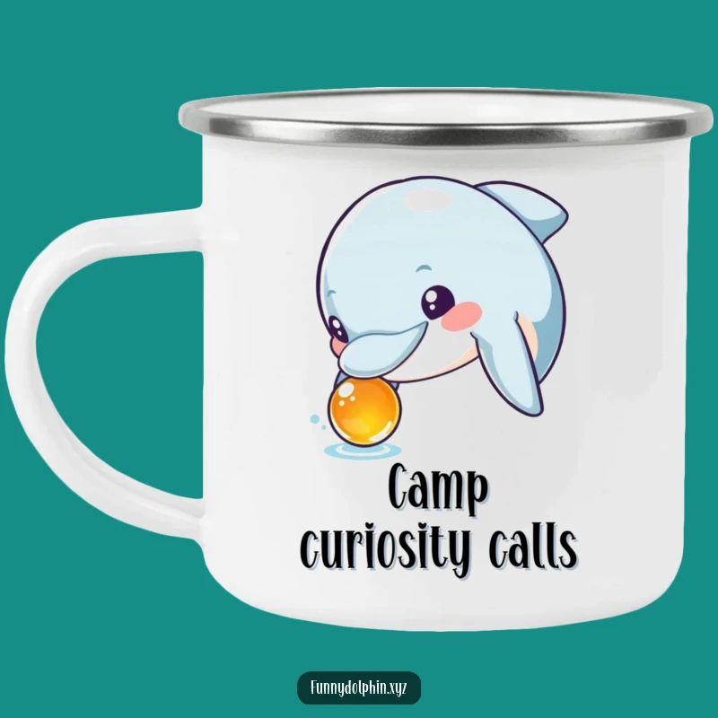 Funny Dolphin Camp Mug: Curious Dolphin Explorer, Durable Humorous Outdoor Gift