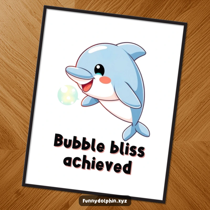 Funny Dolphin Digital Art Print of a cheerful dolphin blowing a glowing bubble of light, radiating playful whimsy and humor.