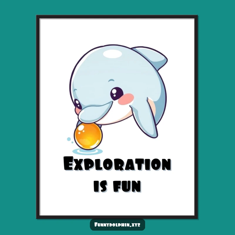 Funny Dolphin Discovery Digital Art: Curious Dolphin Inspecting, Instant Humorous Gift Decor