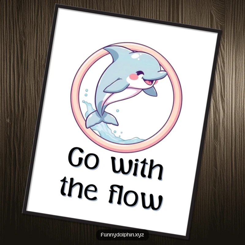 Free Printable Wall Art: A joyful dolphin gracefully leaps through a pastel hoop, surrounded by a refreshing spray of water.